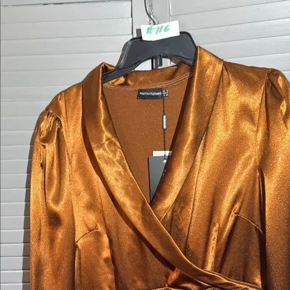 PrettyLittleThing Brown Ruched Long Sleeve Blouse - Picture 5 of 11